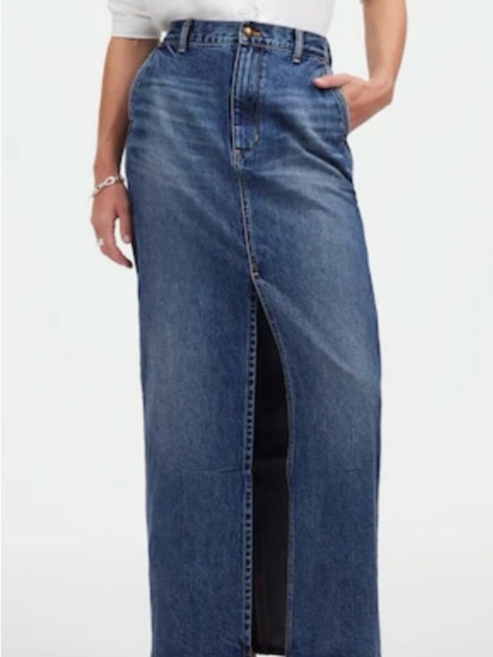 Madewell Dark Blue Denim Maxi Skirt with Front Slit